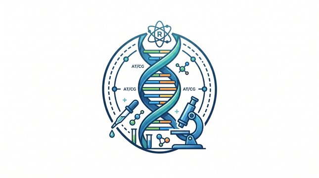 Scientific logo design, DNA helix vector, blue genetics icon, medical laboratory badge, biology research emblem, chemistry symbol badge