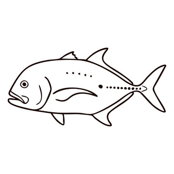 Giant Trevally Line Art - Deep Sea Marine Jack Fish Vector Illustration for Offshore Angling Club Logos, Seafood Restaurant Menus, and Fishing Badges