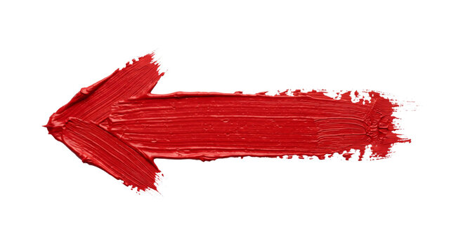 Bold red arrow painted with thick brush strokes on a white background
