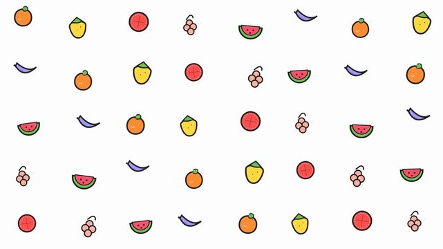 Colorful hand drawn fruit doodle pattern on white background