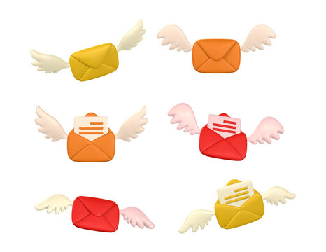 Flying mail envelopes isolated on a transparent background