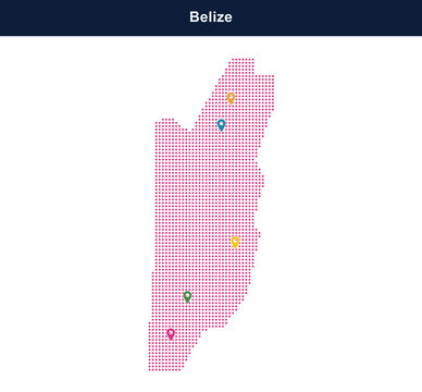 Belize country map with marked locations and dots