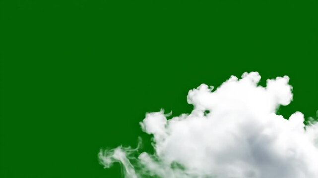 White fluffy cloud on a deep green screen background