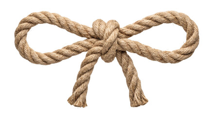 Natural fiber rope tied into a decorative bow shape on a white background © Sapphire