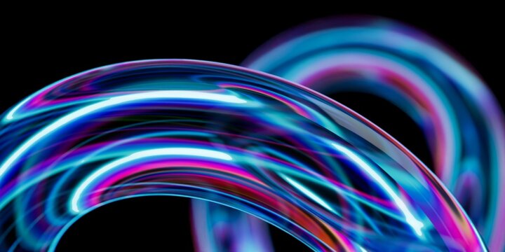 Abstract 3D Neon Glass Torus Curves with Depth of Field