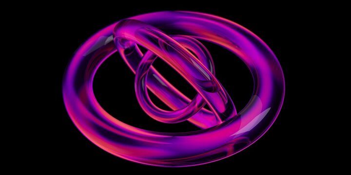 Interlocking Geometric Glass Rings in Neon Purple and Pink
