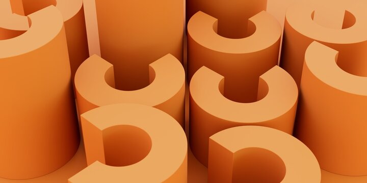 Abstract geometric composition, orange background design, 3d render