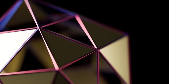 Geometric 3D Polyhedron Wireframe with Metallic Reflections