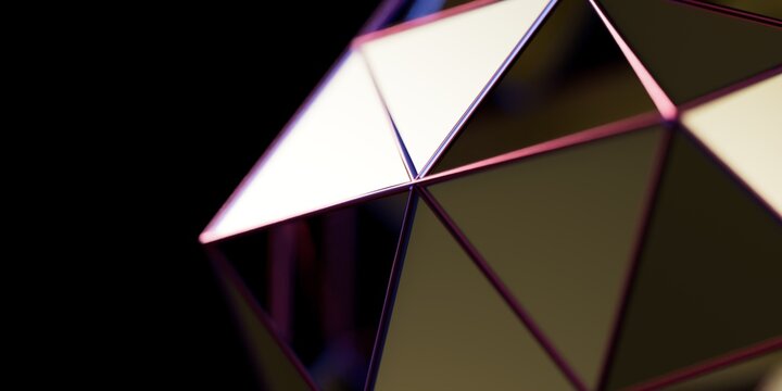 Macro 3D Faceted Geometric Polyhedron with Gold Edges