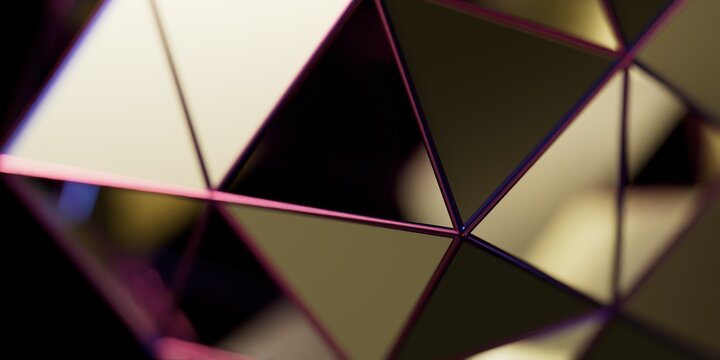 Macro 3D Faceted Geometric Crystal Structure with Golden Sheen