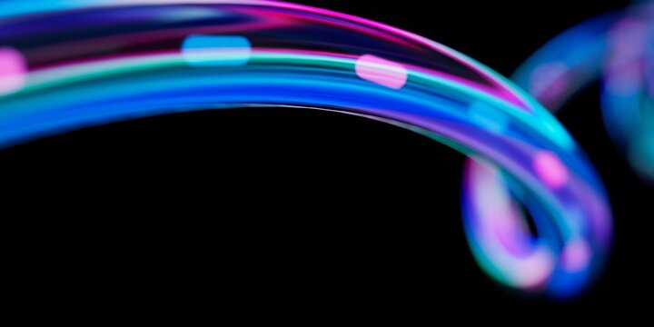 Minimalist 3D Fiber Optic Curve with Glowing Data Stream