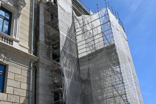 Historic building covered in scaffolding