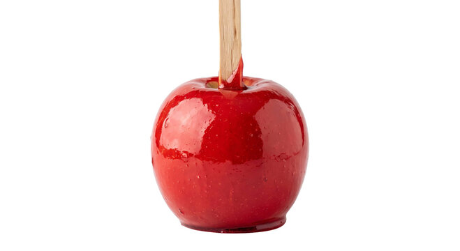 Shiny red candy apple on a wooden stick, a classic sweet treat