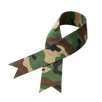 Military camouflage pattern awareness ribbon isolated on transparent background
