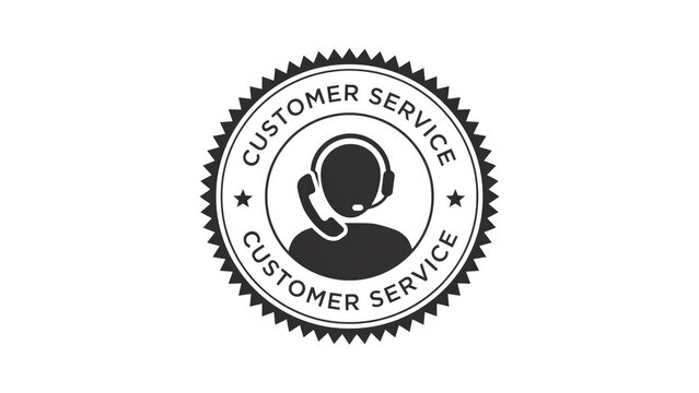 Customer service badge featuring a black silhouette of a helpful operator wearing a headset on a crisp white isolated background