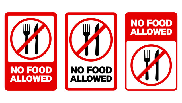 Red No Food Allowed Sign Do Not Eat Sticker Prohibition Warning Notice