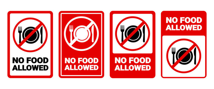 Red No Food Allowed Sign Collection Do Not Eat Warning Sticker