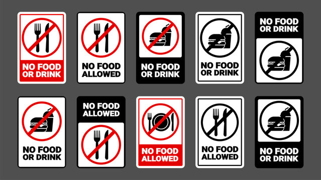 No Food Or Drink Prohibition Sign Designs Warning Sticker Set