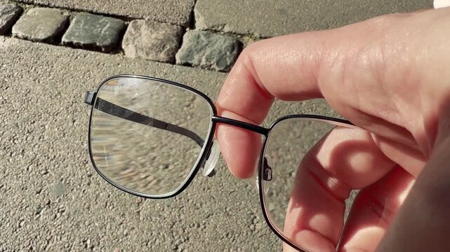 Vision B-roll: Hand Holding Glasses as Shadows of People Pass By