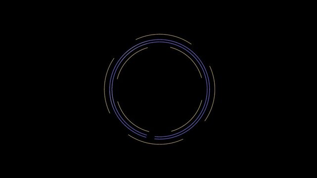 3D render of blue and yellow luminous ring rotates against a transparent background creating an abstract digital loading loop animation, alpha channel
