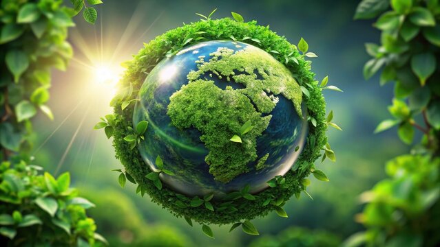 Interconnected green leaves forming a globe with circular arrows symbolizing sustainable flow circularity sustainability