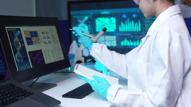 Lab work, Doctor holds a test tube takes the test from a test tube in analysis, blood, DNA, test tube stand.