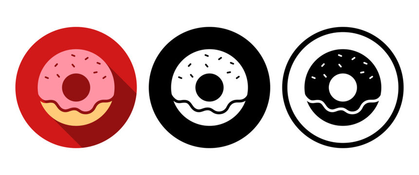 Pink Donut Icon Set Bakery Dessert Delivery UI Badge