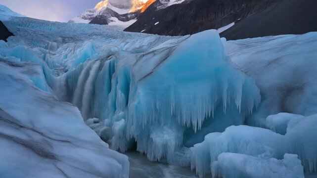 Dramatic blue ice formations at khumbu icefall everest