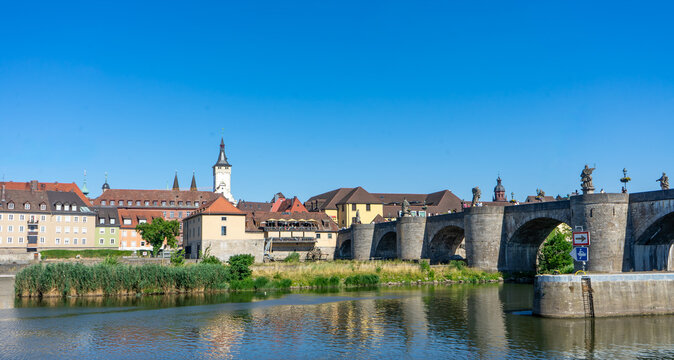 Aerial View of W&uuml;rzburg with the Main River in Lower Franconia, Bavaria, Germany 4k	