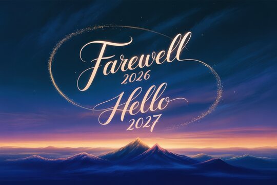 Farewell 2026, hello 2027, cinematic mountain sunrise