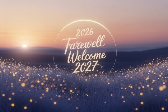 Farewell 2026, welcome 2027 over a glowing meadow new year