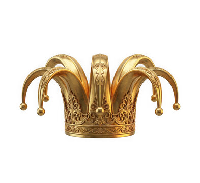 Ornate golden jester crown isolated on transparent background