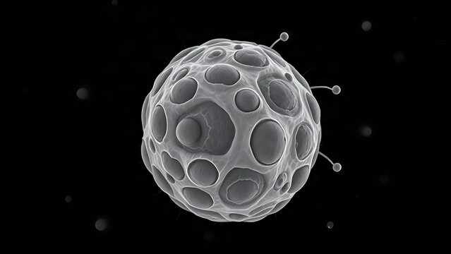 Cell apoptosis under electron microscope, scientific research concept