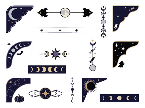 Halloween Premium, Witch book decorative elements, mages, spells and spells for magic. Mysterious design of hexes and lunar phases isolated PNG with Transparent Background illustrator, Eps