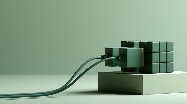 Generic plug-shaped connectors joining two data block clusters, communicating effortless platform scalability.