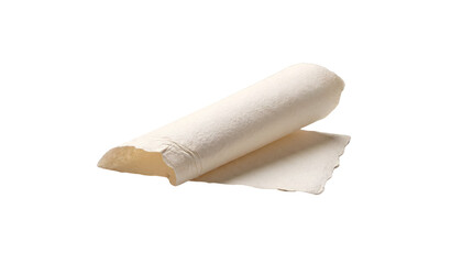Fototapeta premium Vintage cream parchment paper roll isolated on white background for stationery and scroll designs