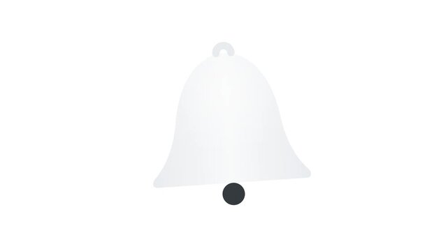 Minimalist white notification bell icon with dark clapper isolated on white background