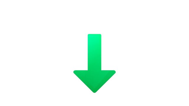 Green gradient arrow icon pointing downward isolated on white background.