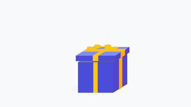 Blue gift box with yellow ribbon illustration on white background