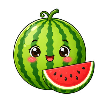 Cute Watermelon with Slice Character Illustration