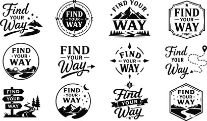 Wayfinding exploration themed graphic designs illustrate journey and discovery in travel and adventure marketing. © MST TAHERA KHATUN