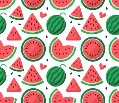 Cheerful watermelon slices and whole fruits pattern