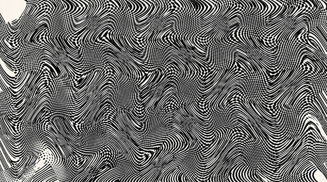 Abstract black and white pattern with wavy distorted lines creating an optical illusion a modern psychedelic design for backgrounds digital art and contemporary graphic projects and artistic