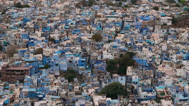 Blue city of jodhpur, india aerial view with its colorful traditional houses and urban landscape in rajasthan