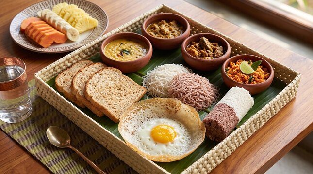 Complete Sri Lankan Breakfast Spread with Hoppers Pittu Roti Sambal and Curries