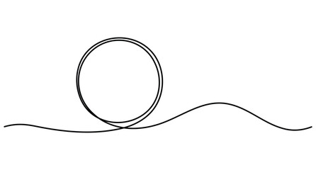 Obraz premium Coiled loop wavy line continuous one line art vector depicting a looped circle with a horizontal wave and an editable stroke.