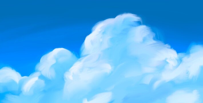 Blue Sky Painterly Cumulus Cloud Background