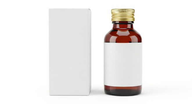 Red bottle with golden cap on white shelf