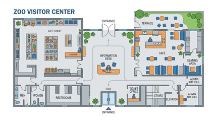 Fototapeta premium Zoo Visitor Center Floor Plan Blueprint
