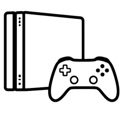 Video game console and gamepad controller icon line art © ILovePhoto_TH